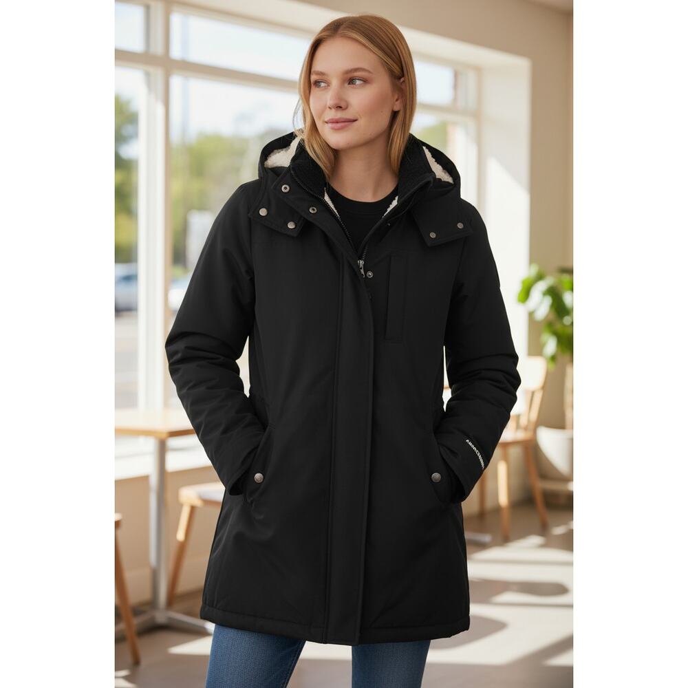Abercrombie & Fitch Black Sherpa Lined Hooded Parka Jacket Utility Coat Size S - Picture 2 of 12